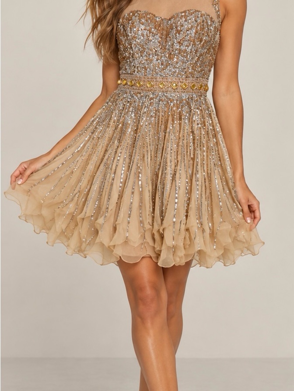 Gold Sequin Strapless Party Dress Special Occasion / Formal / Homecoming / Prom